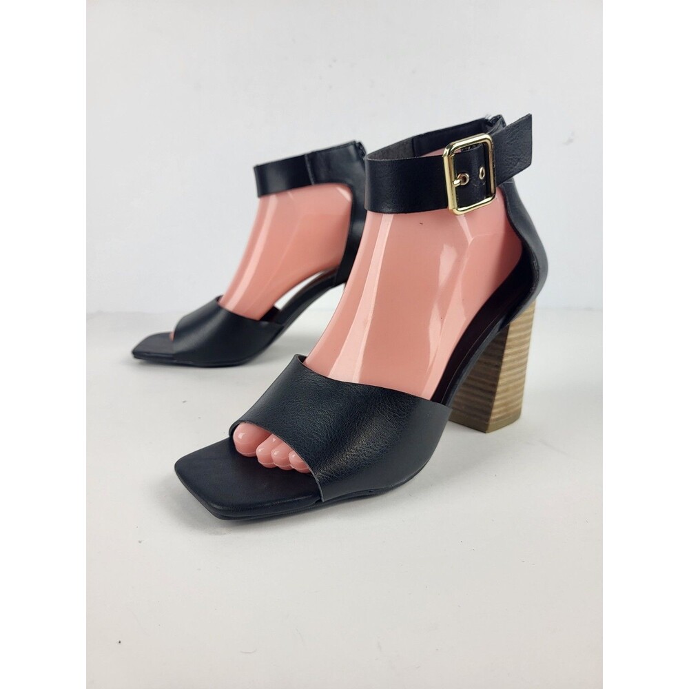 Madden Girl Reveal Reveall Heeled Sandals Black Gold Buckle Prom Size 9M